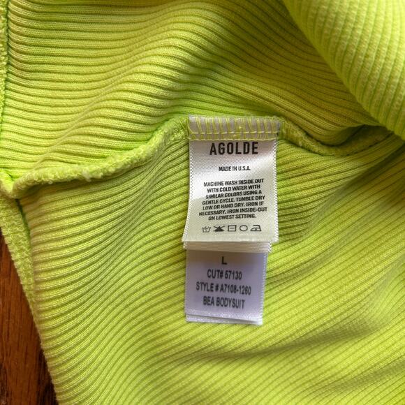 AGolde Bea Asymmetric Cutaway Thong Bodysuit Lime Green Thumb Hole Size Large - Picture 12 of 16